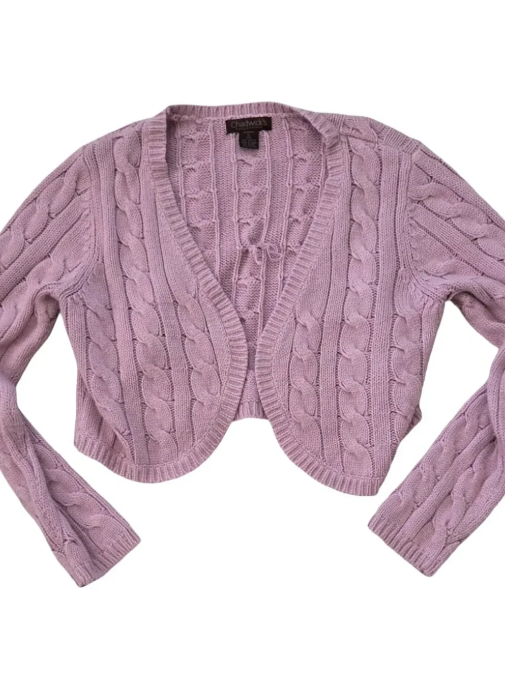 Chadwicks Womens L Cable Knit Cardigan Sweater Pink Cropped Bolero Coquette